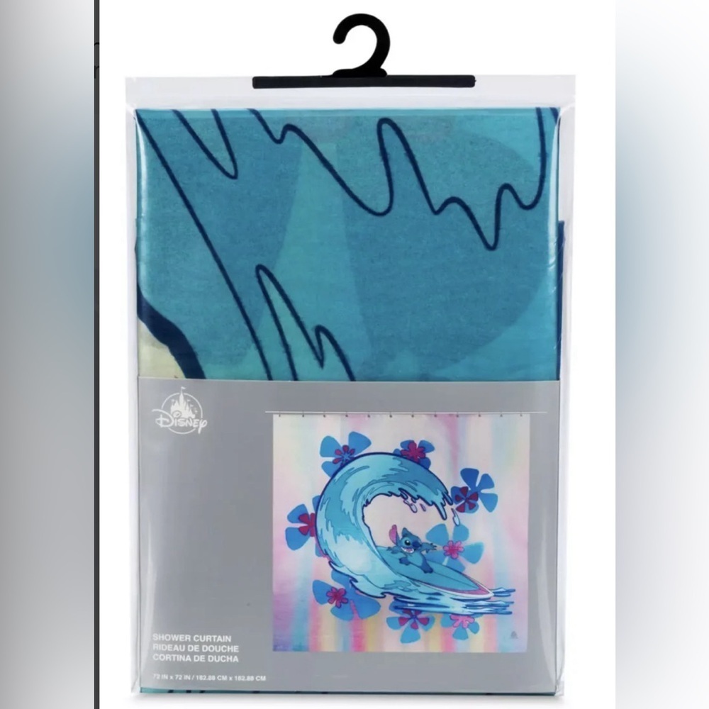 Disney Parks Hawaiian Stitch Surfing Shower Curtain - Picture 2 of 4